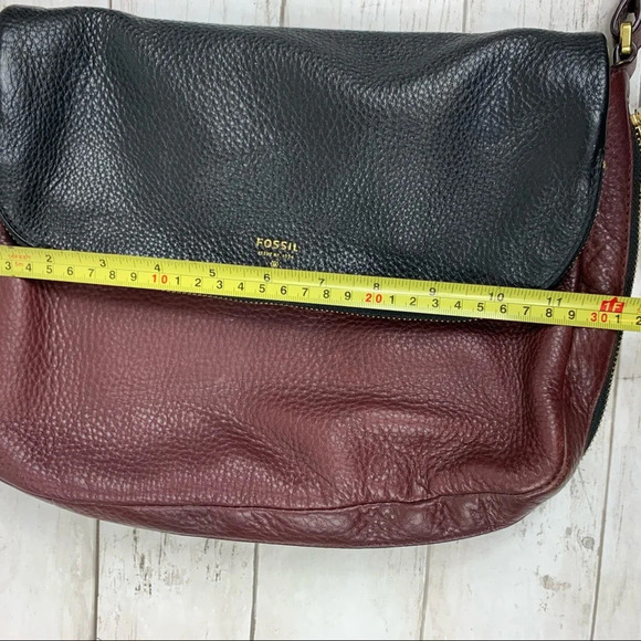 Fossil All Leather Crossbody Messenger Bag Flap Zip Around Expandable Colorblock - Picture 9 of 14
